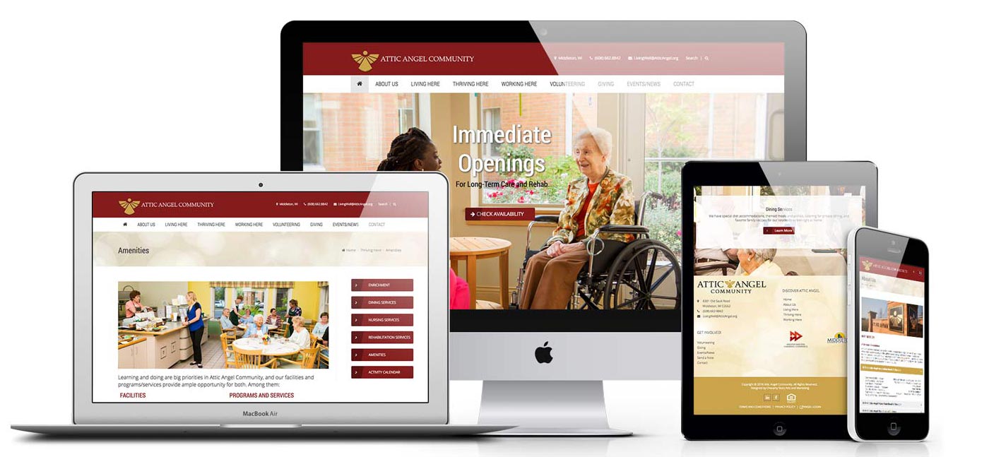 Mockup of Attic Angel website on various devices