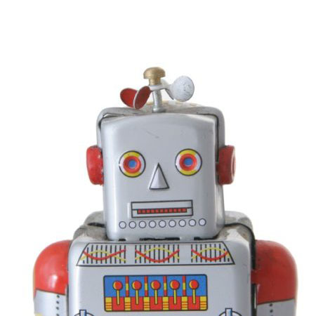 A vintage metal robot toy
