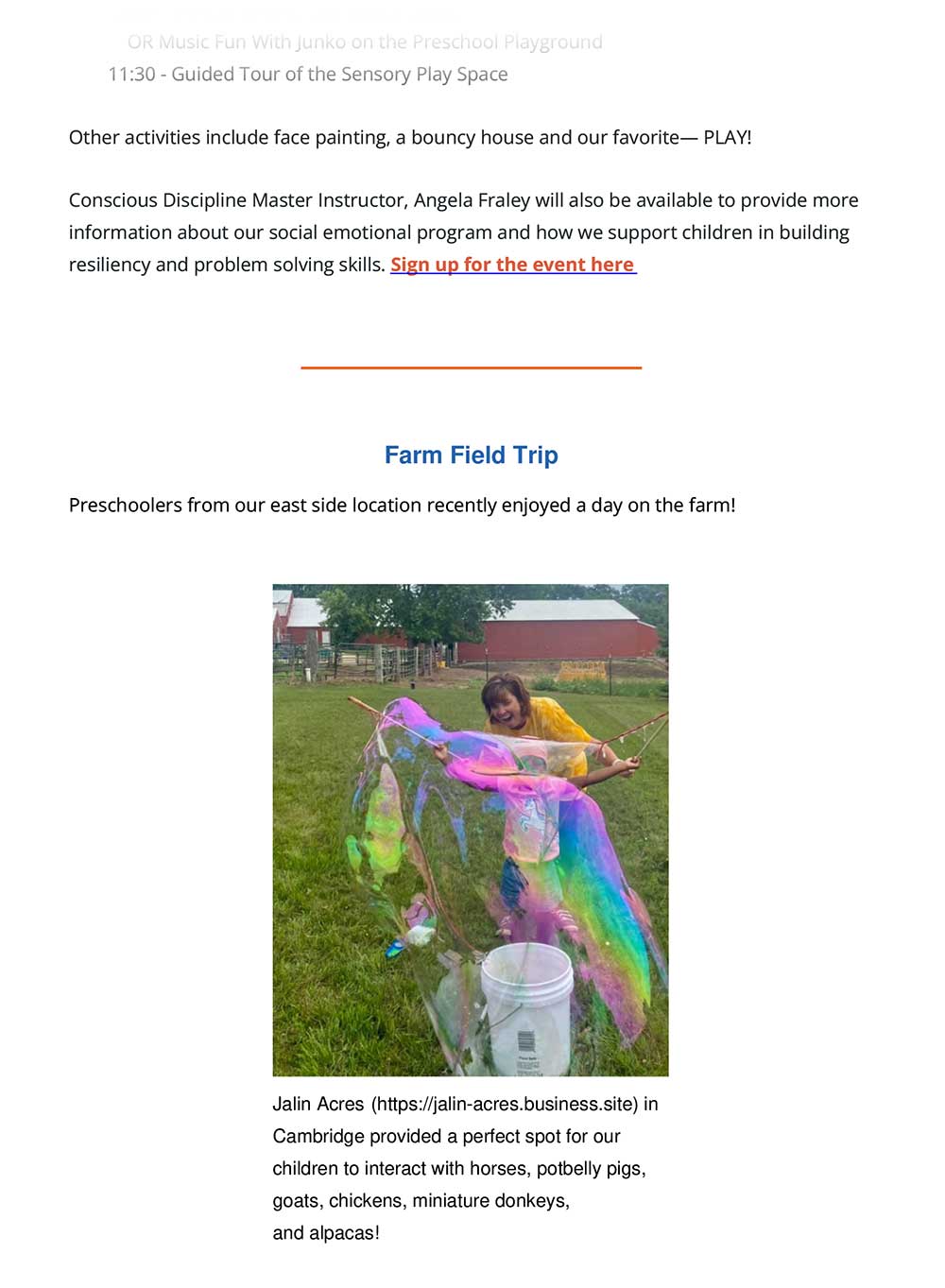 Example of a digital newsletter from The Playing Field